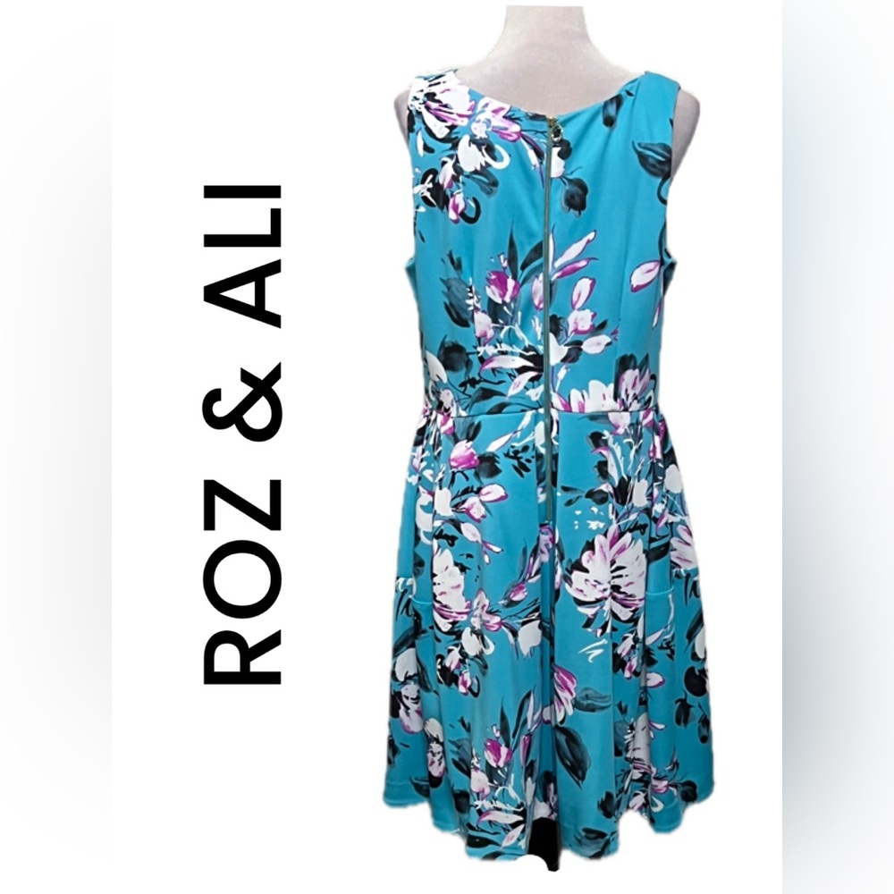 B12 Roz & Ali Women’s Turquoise Floral Dress Size 14. - Picture 3 of 14
